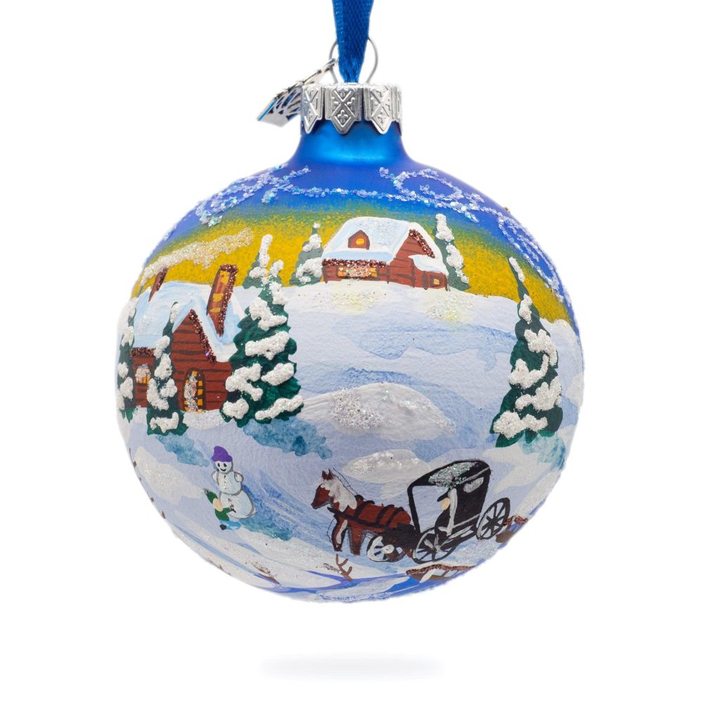 The Couch In The Winter Village Glass Ball Christmas Ornament 3.25 Inches  |   Personalized Ornaments Personalized