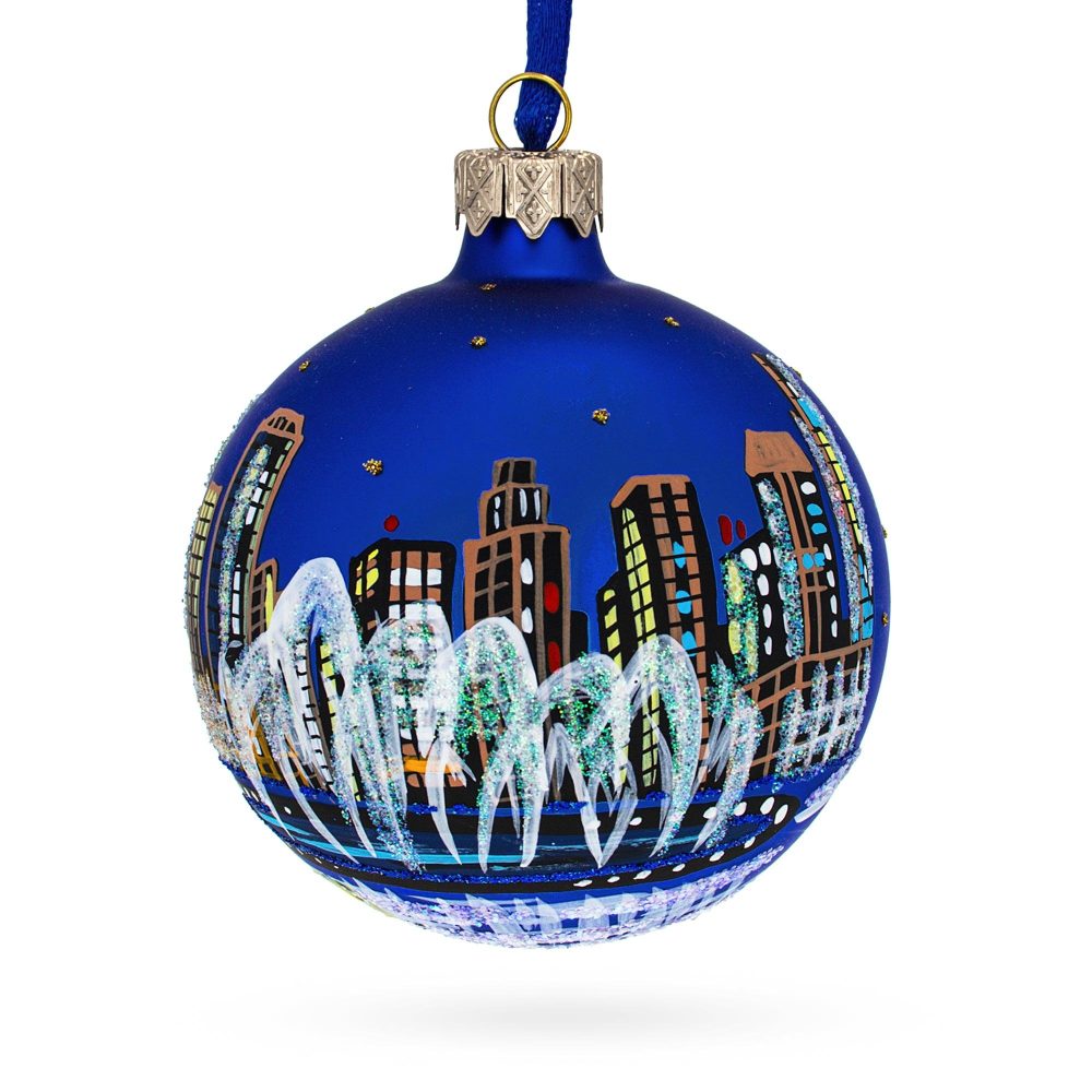 The Dubai Fountain, United Arab Emirates Glass Ball Christmas Ornament 4 Inches  |   Travel Ornaments Travel