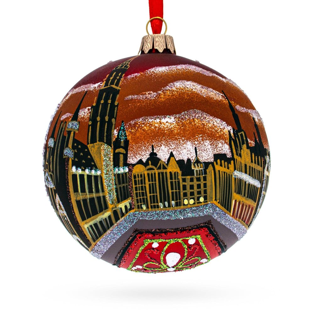 The Grand Place, Brussels, Belgium Glass Ball Christmas Ornament 4 Inches  |   Travel Ornaments Travel