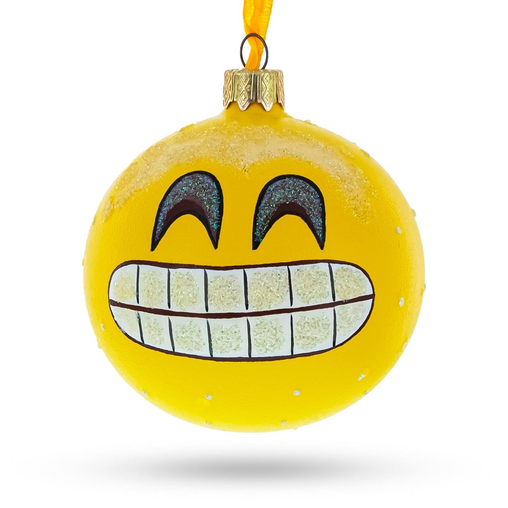 The Grin Facial Expressions Blown Glass Ball Christmas Ornament 3.25 Inches  |   Facial Expressions Facial Expressions Facial Expressions