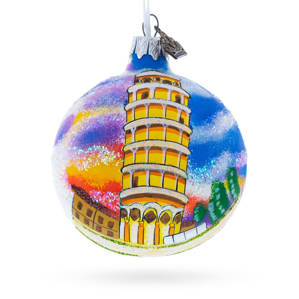 The Leaning Tower Of Pisa, Italy Glass Ball Christmas Ornament 3.25 Inches  |   Travel Ornaments Travel