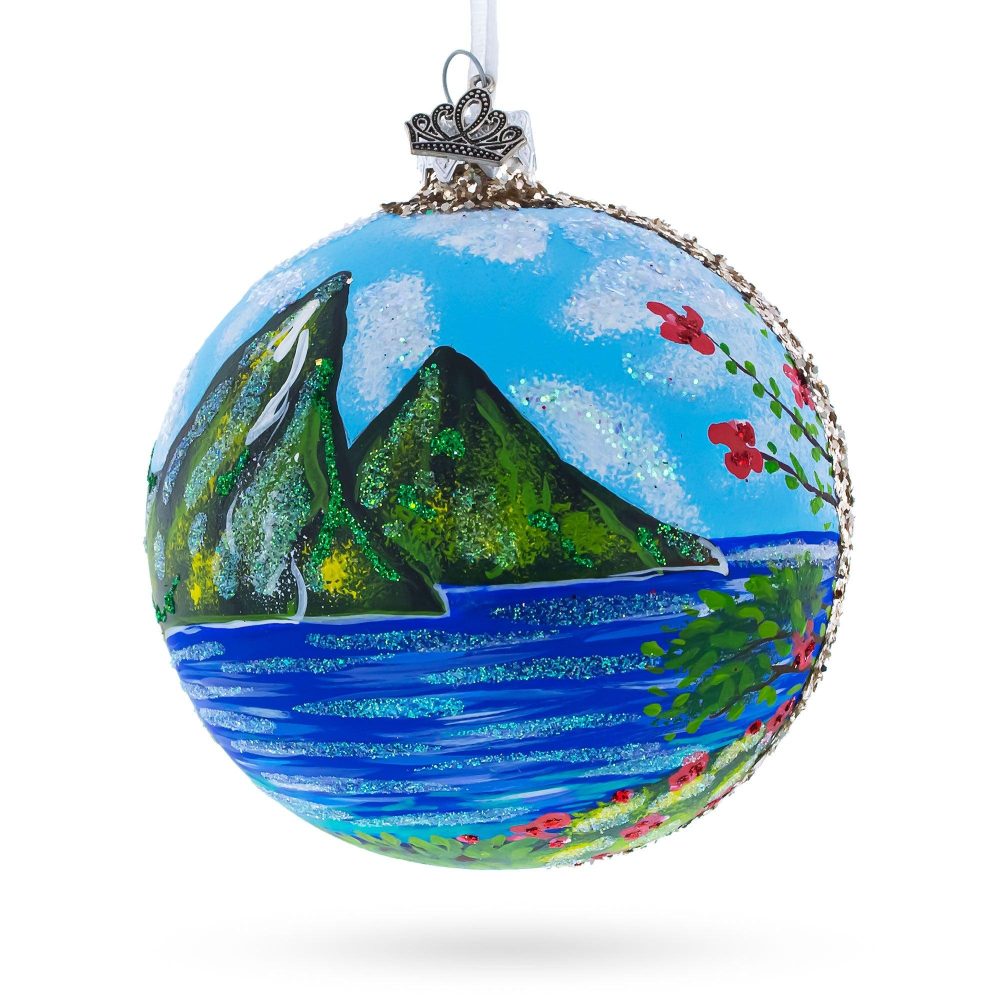 The Pitons, St. Lucia Glass Ball Christmas Ornament  |   Travel Ornaments Travel