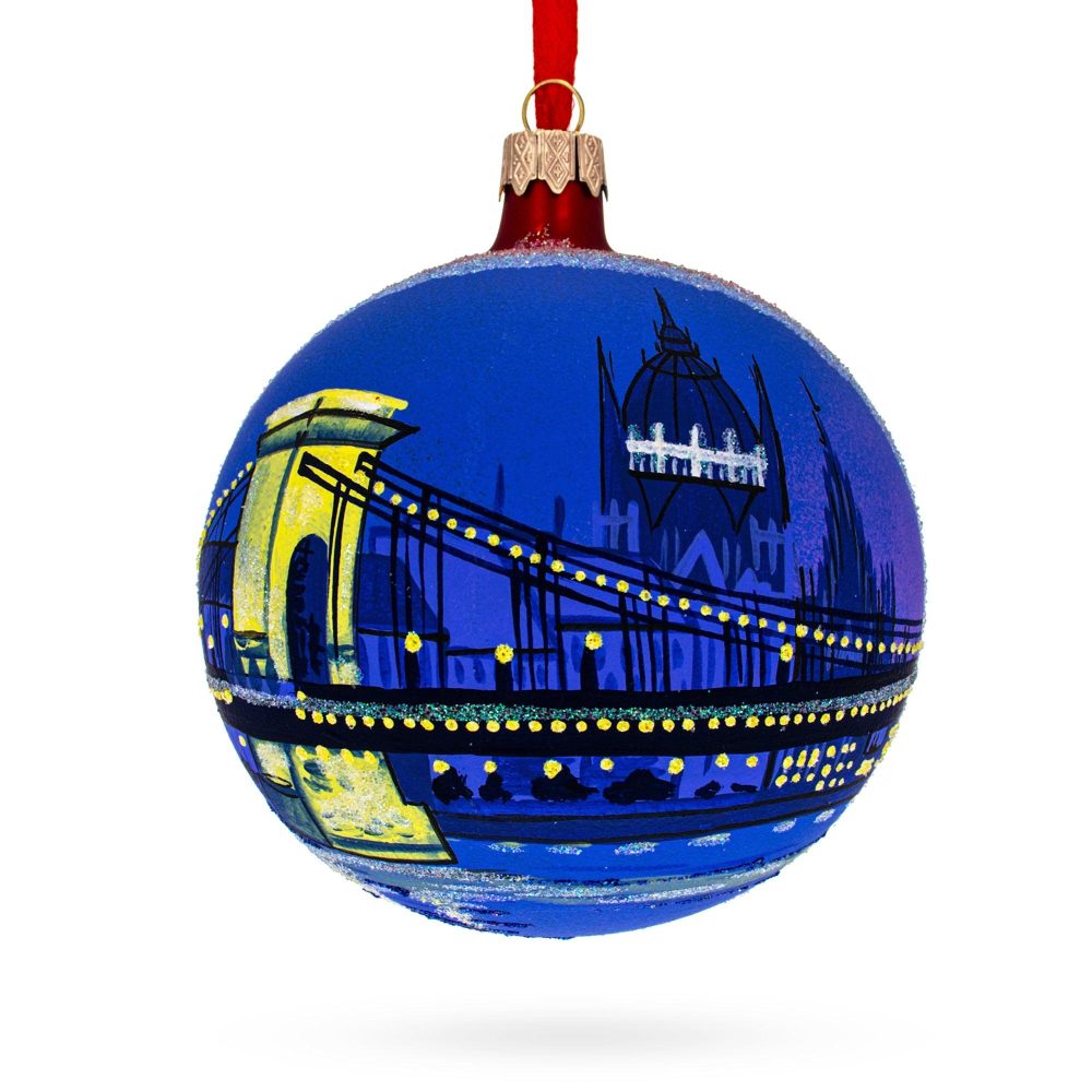 The Széchenyi Chain Bridge, Budapest, Hungary Glass Ball Christmas Ornament 4 Inches  |   Travel Ornaments Travel