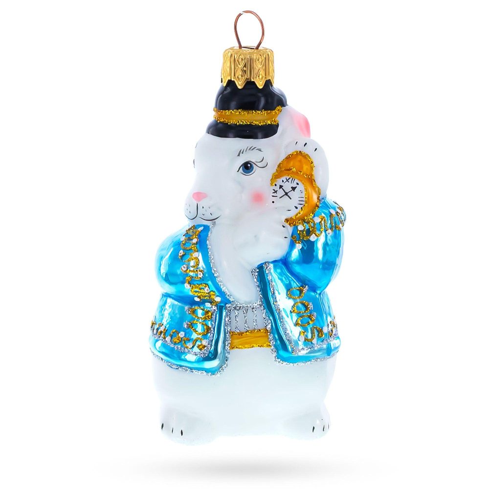 The White Rabbit Holding Watch Mini Glass Christmas Ornament  |   Fairy Tales Fairy Tales Fairy Tales