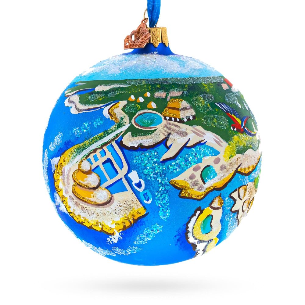 Theme Park At Riviera Maya, Playa Del Carmen, Mexico Glass Ball Christmas Ornament 4 Inches  |   Travel Ornaments Travel