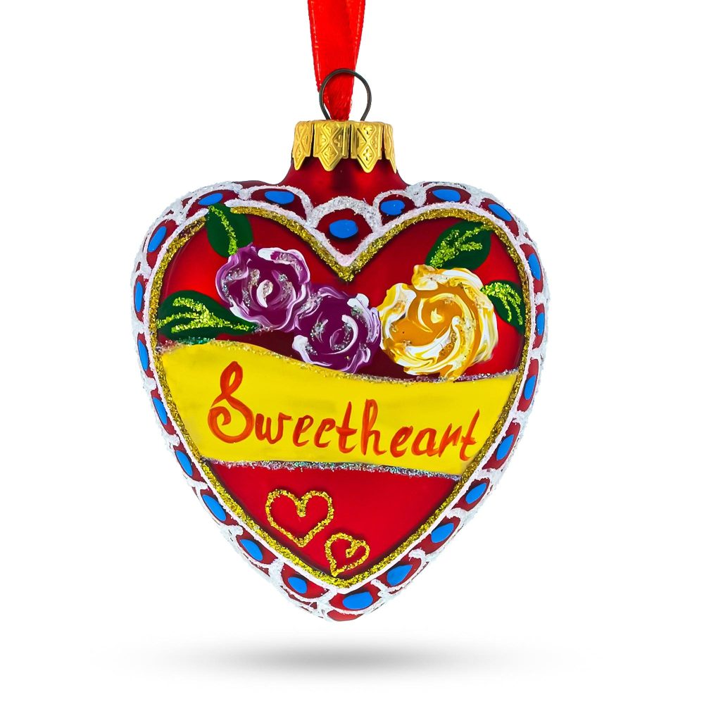 To My Sweetheart Glass Heart Christmas Ornament  |   Hearts Hearts Hearts