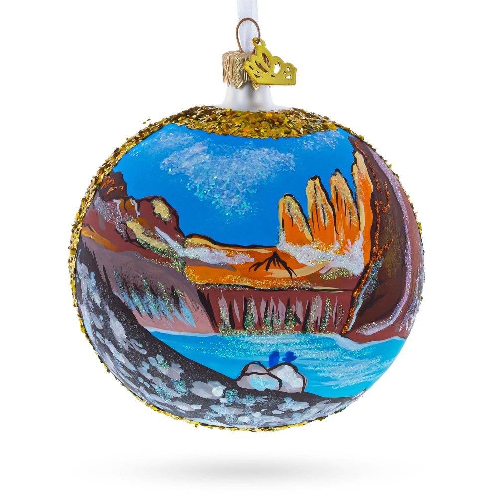 Torres Del Paine National Park, Chile Glass Christmas Ornament  |   Travel Ornaments Travel