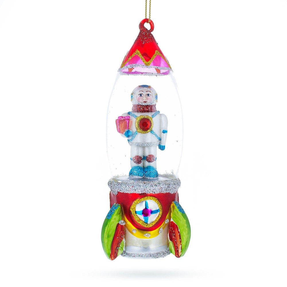 Trailblazing Astronaut Inside Spaceship Blown Glass Christmas Ornament  |   Cosmic Ornaments Cosmic