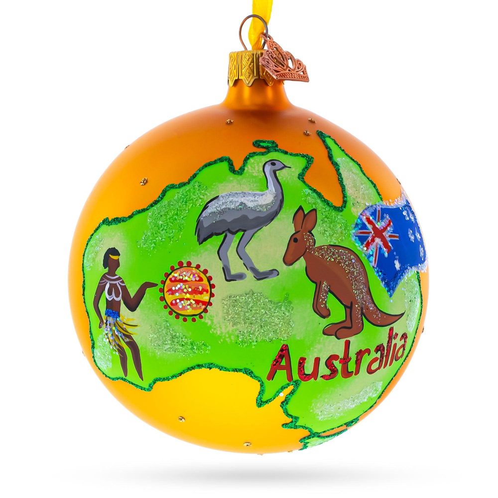 Travel To Australia Glass Ball Christmas Ornament 4 Inches  |   Travel Ornaments Travel