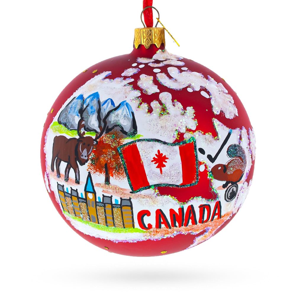 Travel To Canada Glass Ball Christmas Ornament 4 Inches  |   Travel Ornaments Travel