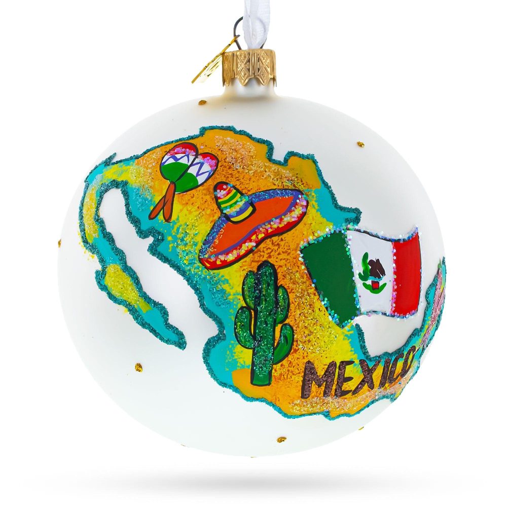 Travel To Mexico Glass Ball Christmas Ornament 4 Inches  |   Travel Ornaments Travel