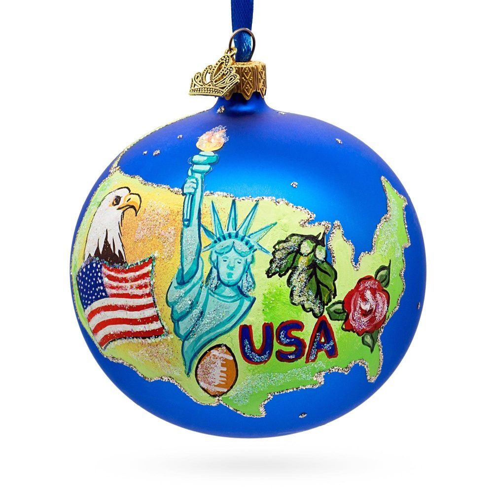 Travel To The Usa Glass Ball Christmas Ornament 4 Inches  |   Travel Ornaments Travel