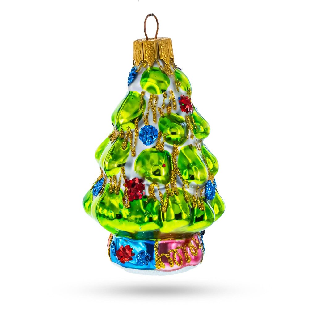 Tree Adorned With Golden Garland Mini Glass Christmas Ornament  |   Tree Shaped Ornaments Tree Shaped