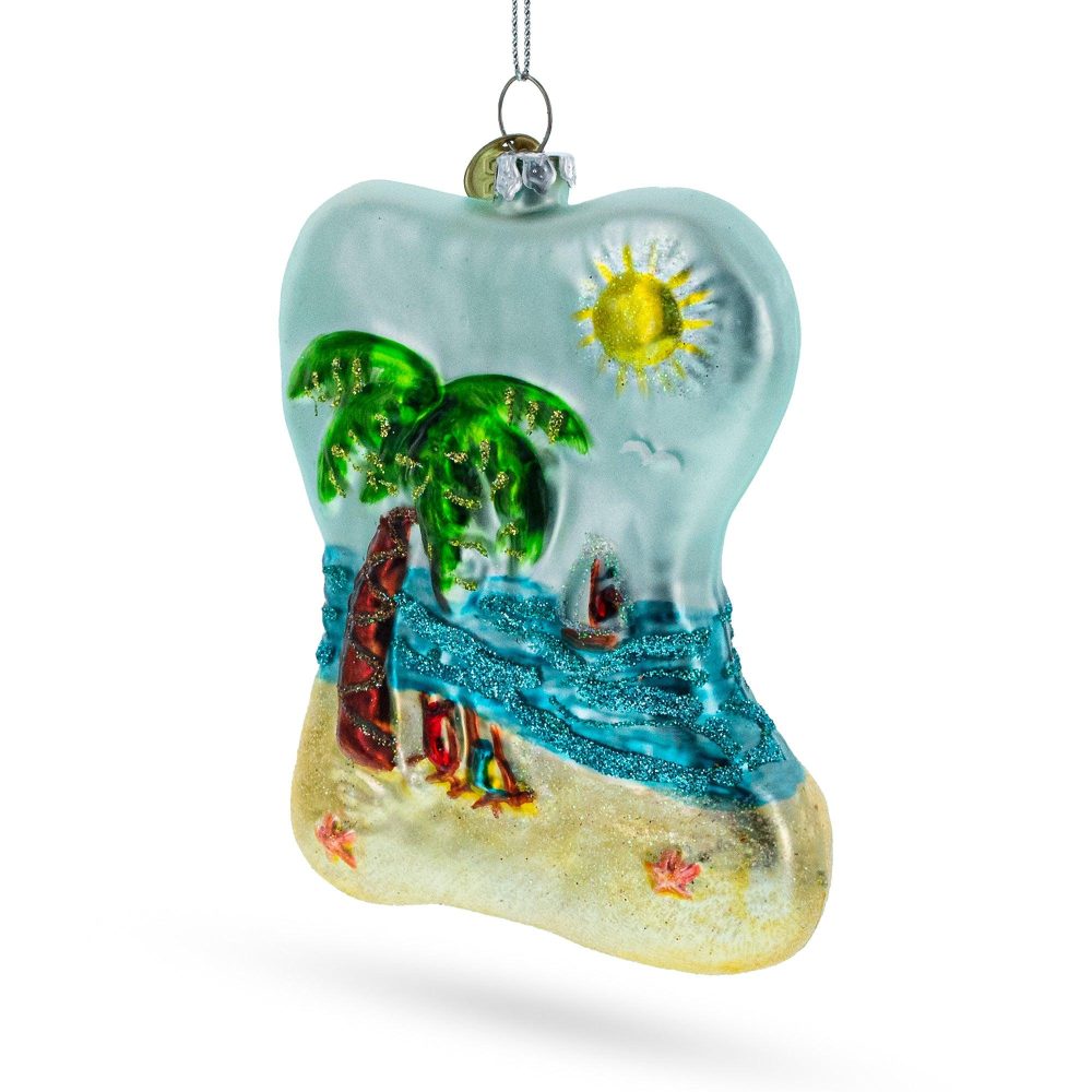 Tropical Paradise: Sunny Beach Escape Blown Glass Christmas Ornament  |   Personalized Ornaments Personalized