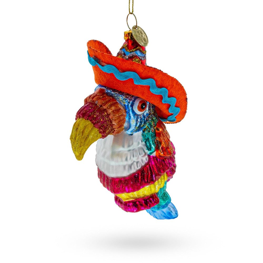 Tropical Toucan In A Sombrero Hat Glass Christmas Ornament  |   Animals Animals Animals