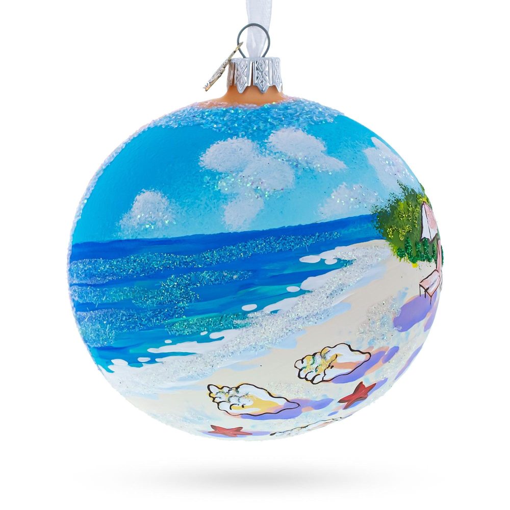 Turks And Caicos Glass Ball Christmas Ornament 4 Inches  |   Travel Ornaments Travel