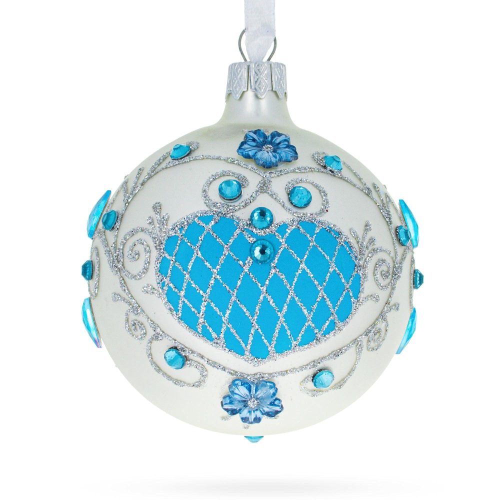 Turquoise Blown Glass Ball Christmas Ornament 3.25 Inches  |   Couturier Couturier Couturier