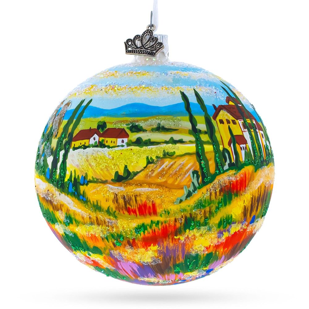 Tuscany, Italy Country Side Painting Glass Ball Christmas Ornament 4 Inches  |   Travel Ornaments Travel