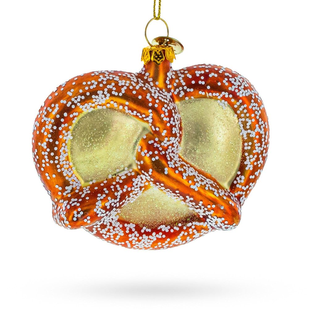 Twisted Delight: Golden Pretzel Glass Christmas Ornament  |   Food Food Food