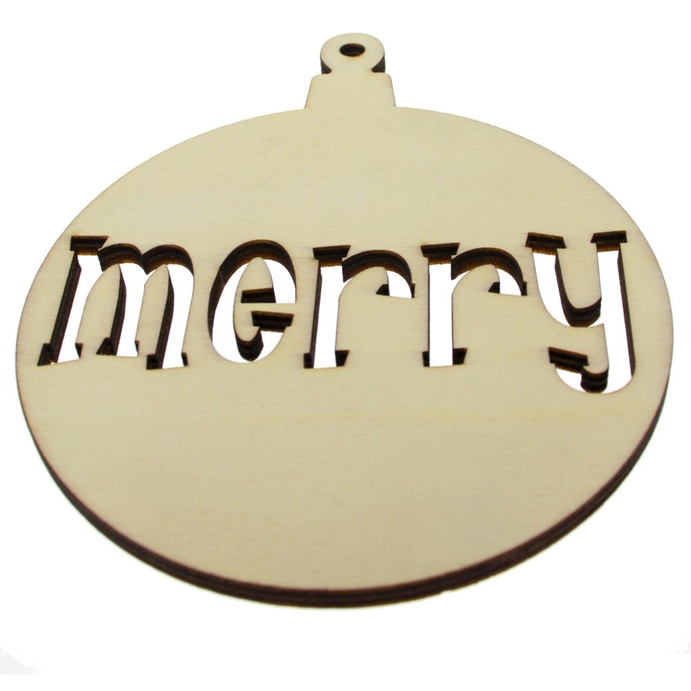 Unfinished Wooden Christmas Ornament Shape With Text "Merry" Cutout Diy Craft 5 Inches  |   Unfinished Ornaments Ornaments Unfinished Ornaments