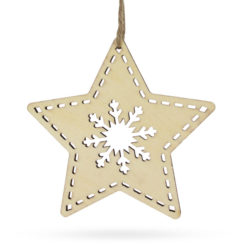 Unfinished Wooden Star Ornament With Snowflake Diy Craft 4 Inches  |   Unfinished Ornaments Ornaments Unfinished Ornaments