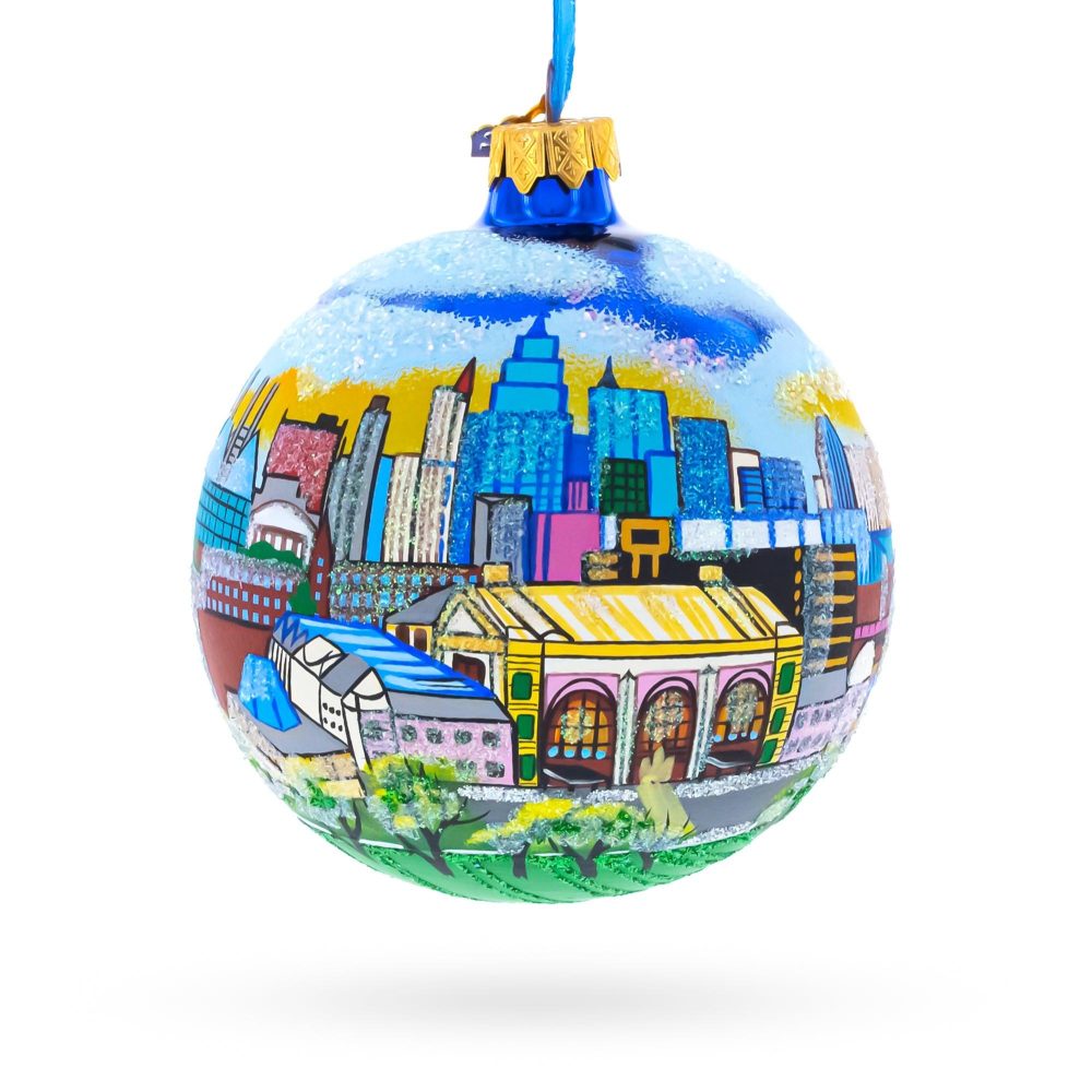 Urban Kansas City, Kansas, Usa Cityscape Hand-Painted Glass Ball Christmas Ornament 4 Inches  |   Travel Ornaments Travel