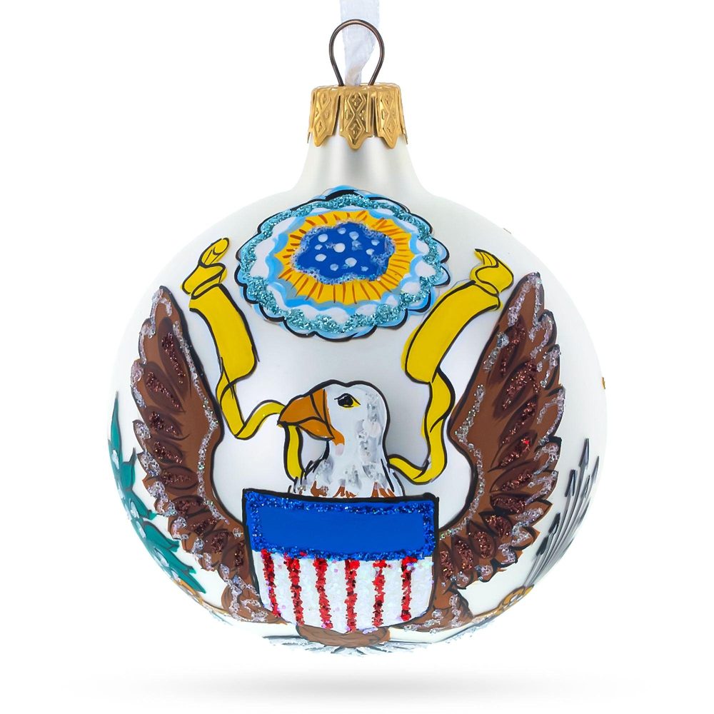 Usa Coat Of Arms Blown Glass Ball Christmas Ornament 3.25 Inches  |   Personalized Ornaments Personalized