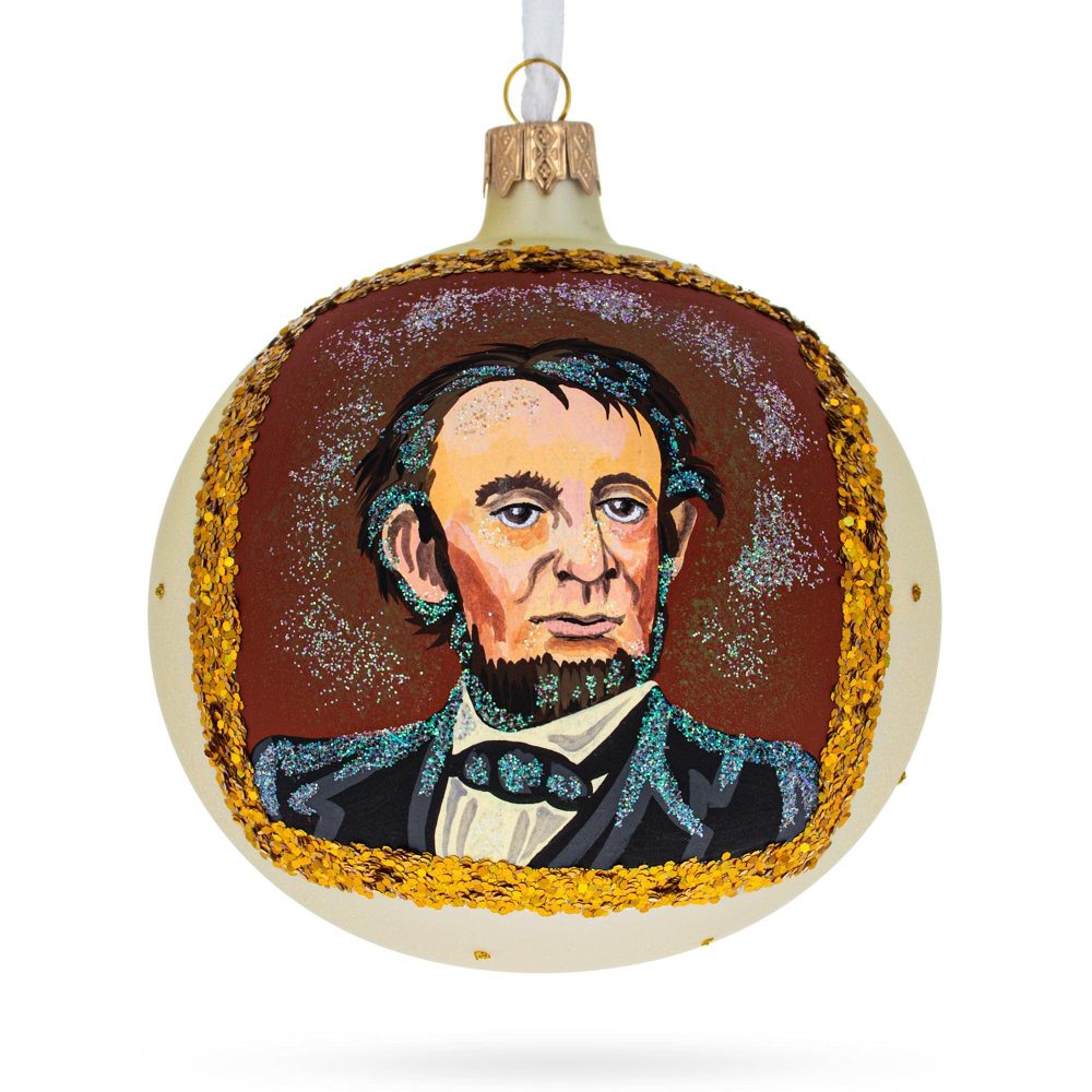 Usa President Abraham Lincoln Commemorative Blown Glass Ball Christmas Ornament 4 Inches  |   Patriotic Ornaments Patriotic