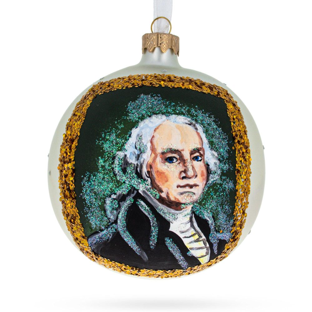 Usa President George Washington Blown Glass Ball Christmas Ornament 4 Inches  |   Patriotic Ornaments Patriotic