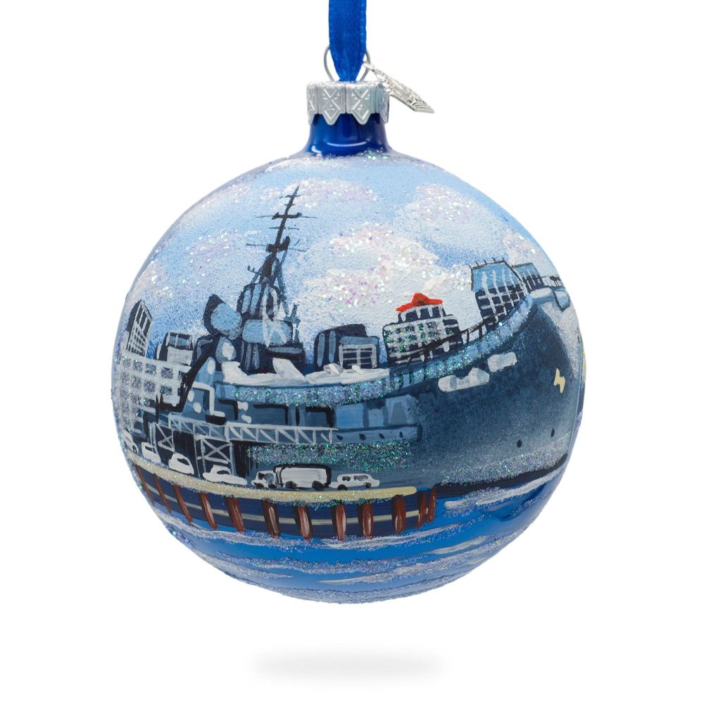 Uss Midway Museum, San Diego, California, Usa Glass Ball Christmas Ornament 4 Inches  |   Travel Ornaments Travel