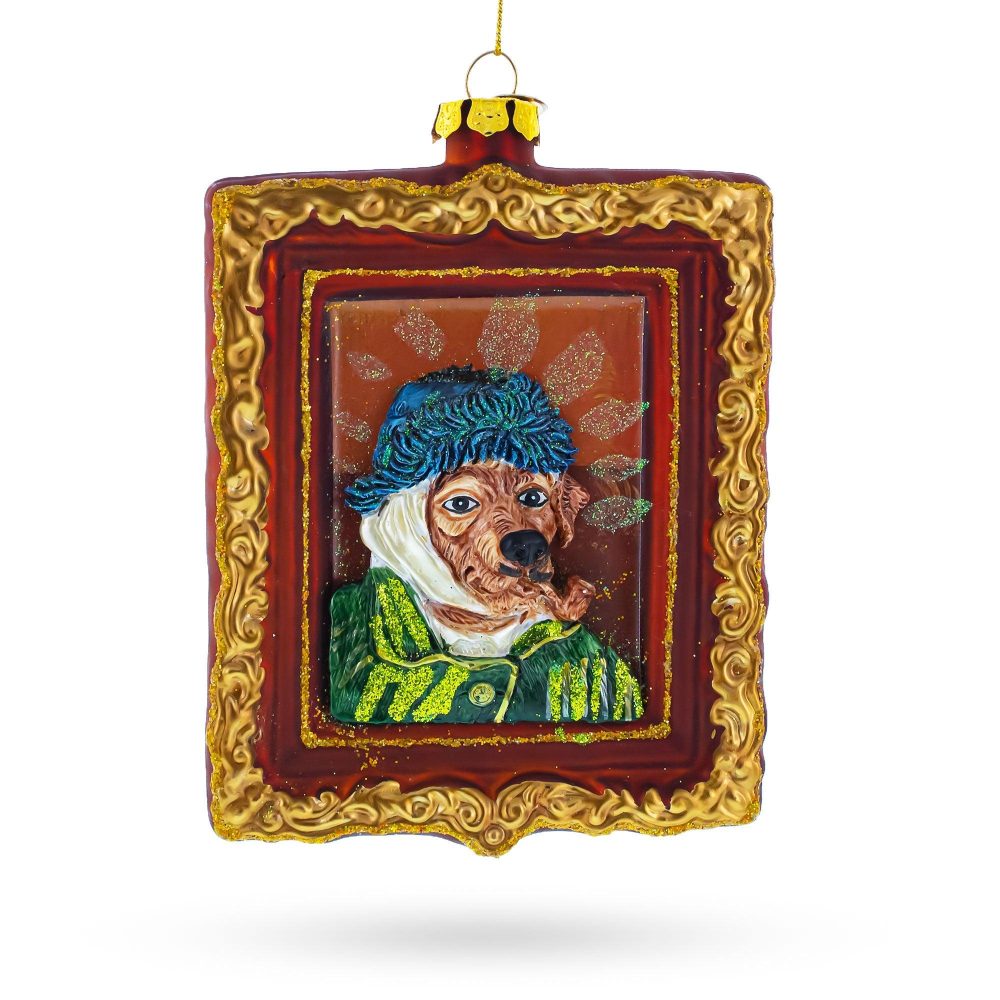 Van Gogh Inspired Dog Portrait Glass Christmas Ornament  |   Animals Animals Animals