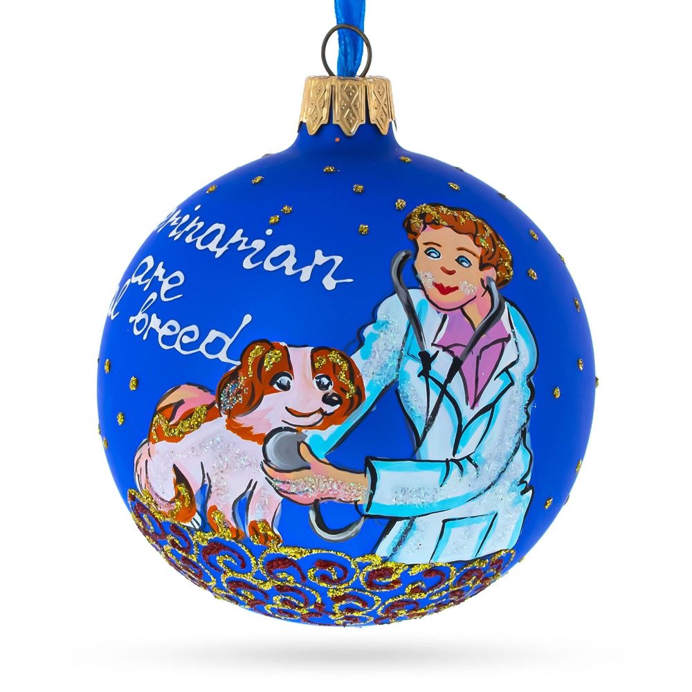 Veterinarian Checking Dog Blown Glass Ball Christmas Ornament 3.25 Inches  |   Occupations Occupations Occupations