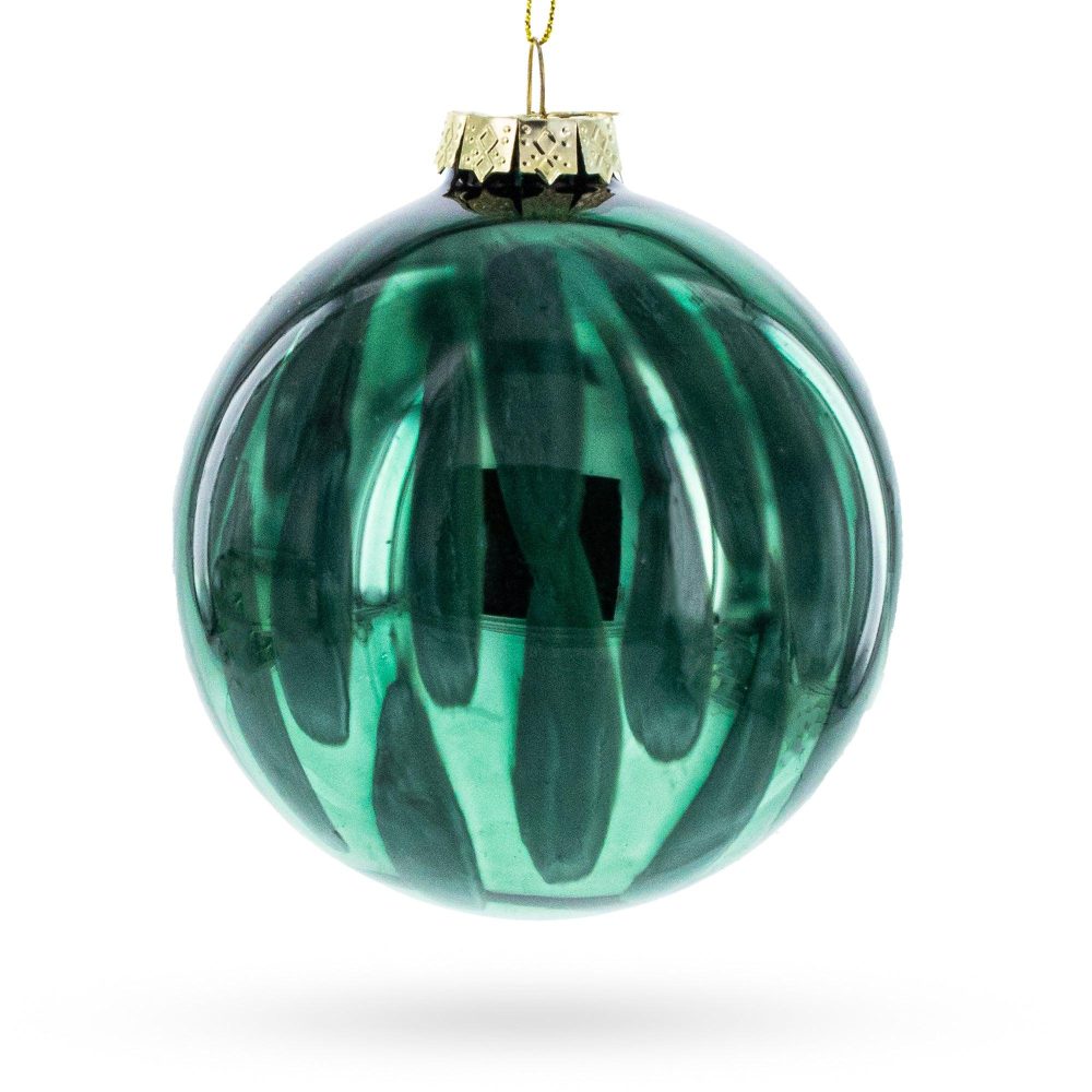 Vibrant Green Oblong Blown Glass Christmas Ornament  |   Geometrical Ornaments Geometrical