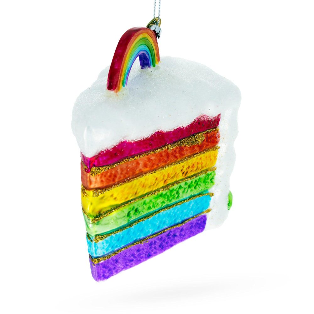 Vibrant Rainbow Layer Cake Blown Glass Christmas Ornament  |   Food Food Food