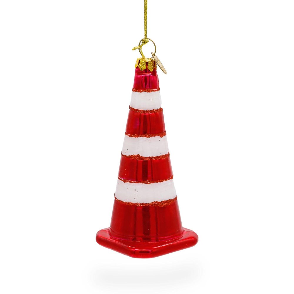 Vibrant Traffic Cone Blown Glass Christmas Ornament  |   Personalized Ornaments Personalized