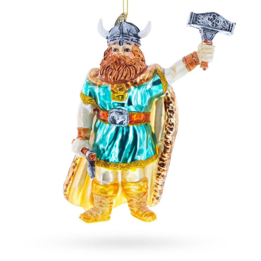 Viking Warrior With Hammer Blown Glass Christmas Ornament  |   Military Military Military