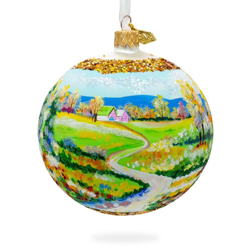 Village Road Painting Glass Ball Christmas Ornament 4 Inches  |   Artworks Artworks Artworks