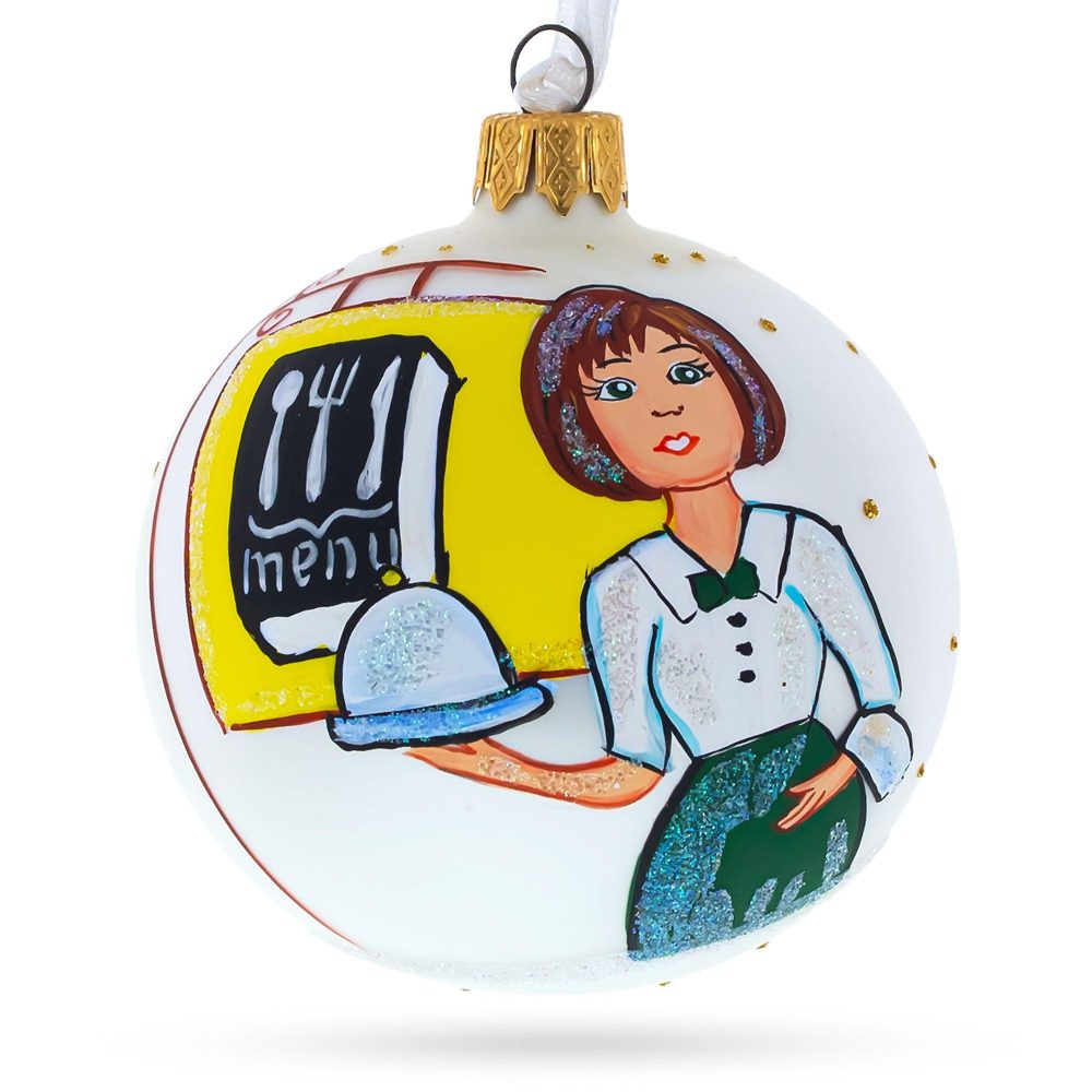 Waitress Blown Glass Ball Christmas Ornament 3.25 Inches  |   Occupations Occupations Occupations