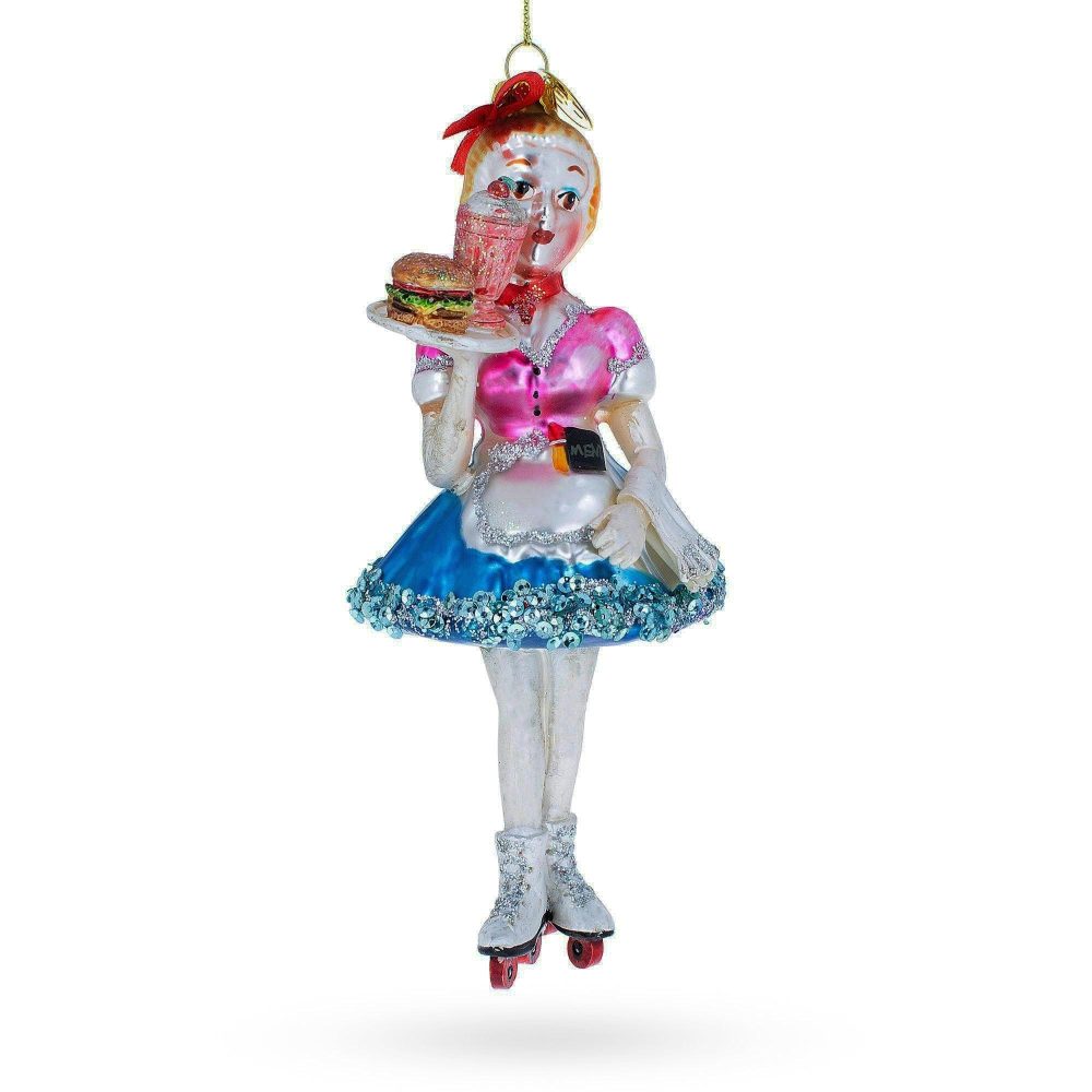 Waitress Carrying Food Blown Glass Christmas Ornament  |   Occupations Occupations Occupations