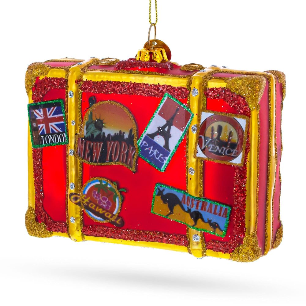 Well-Traveled Suitcase Blown Glass Christmas Ornament  |   Travel Ornaments Travel