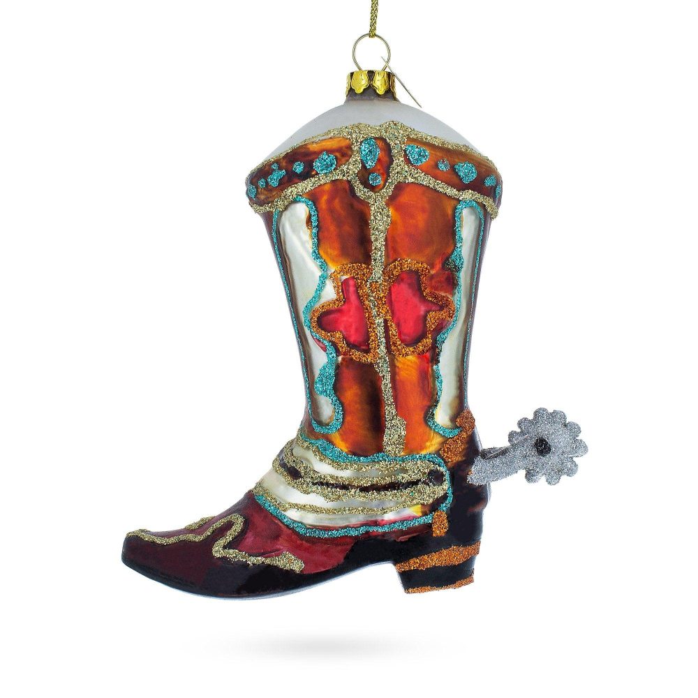 Western Cowboy Boot Blown Glass Christmas Ornament  |   Fashion Fashion Fashion