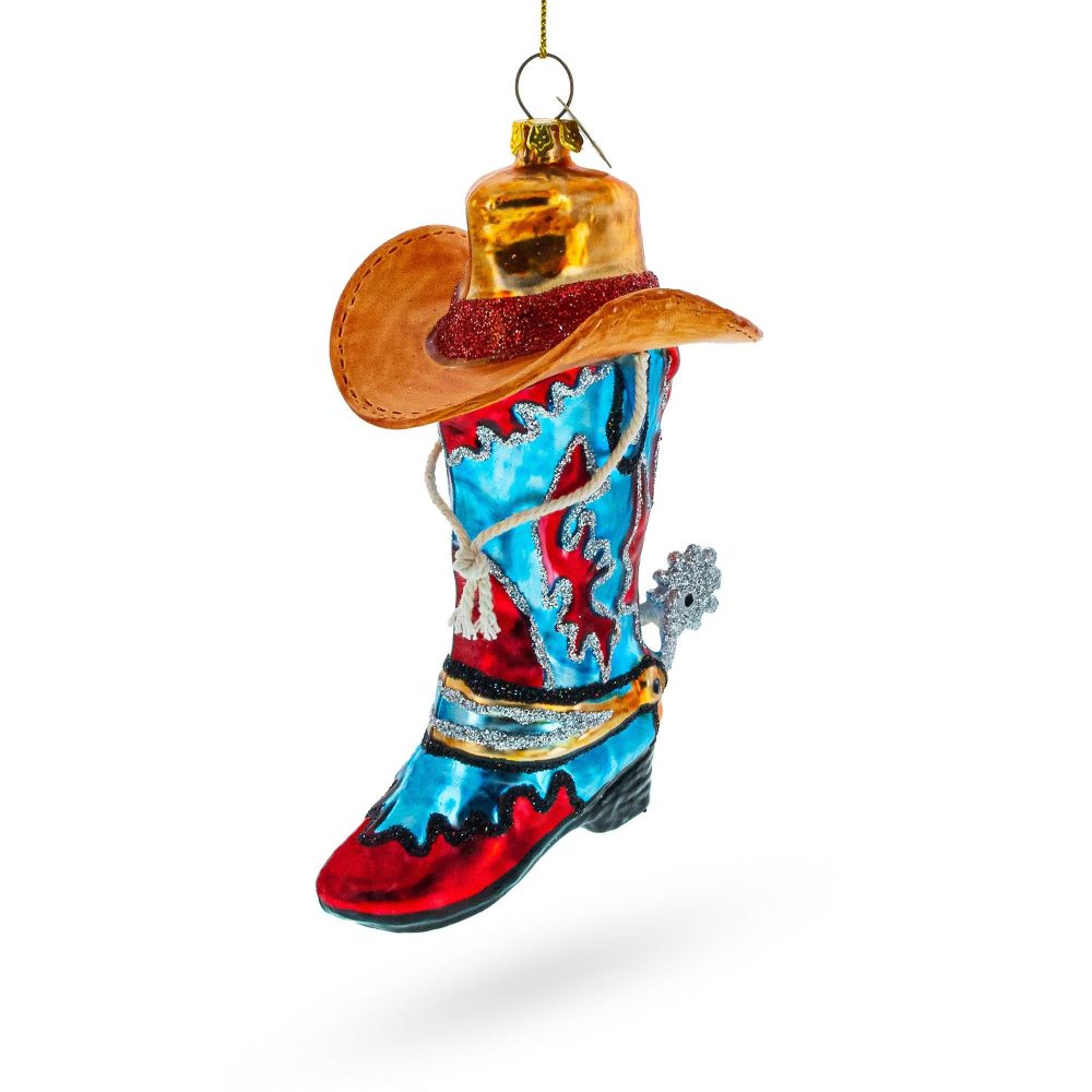 Western Cowboy Boot With A Hat Glass Christmas Ornament  |   Fashion Fashion Fashion