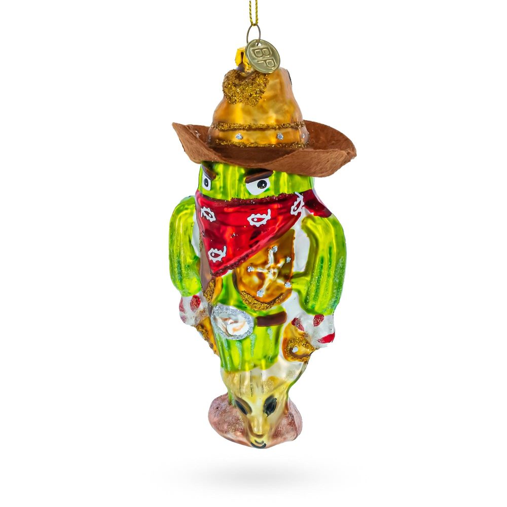 Western Cowboy Cactus Blown Glass Christmas Ornament  |   Flowers Flowers Flowers