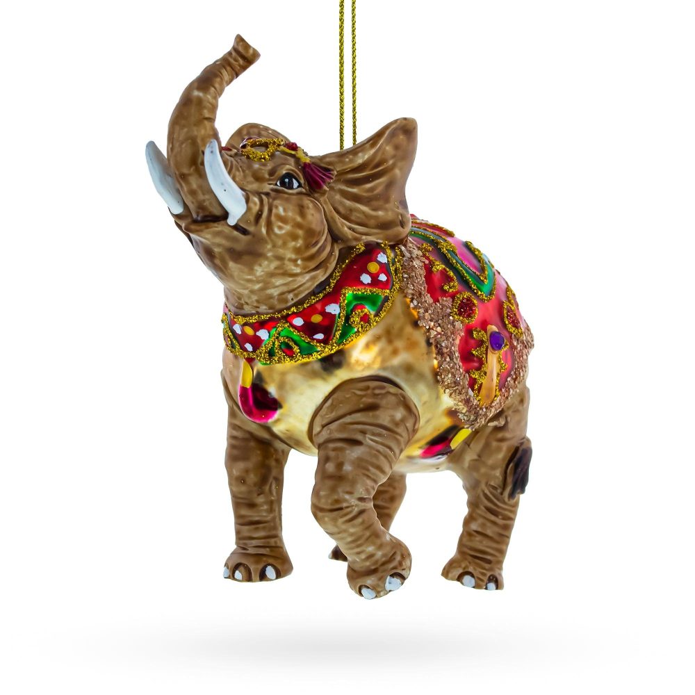 Whimsical Circus Elephant Blown Glass Christmas Ornament  |   Animals Animals Animals