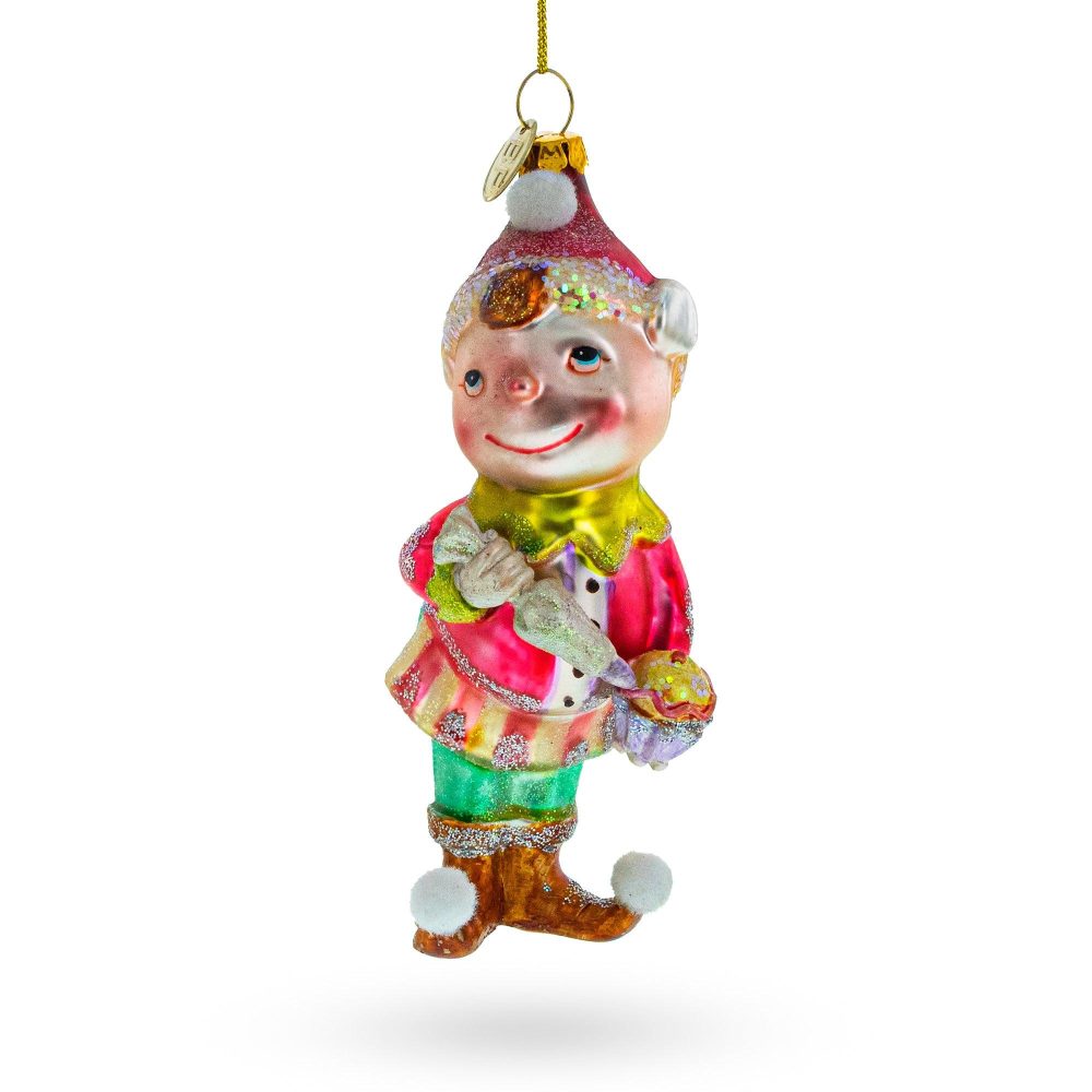 Whimsical Elf Decorating Cupcake Glass Christmas Ornament  |   Fairy Tales Fairy Tales Fairy Tales