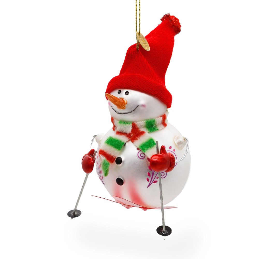 Whimsical Snowman Skiing Blown Glass Christmas Ornament  |   Personalized Ornaments Personalized