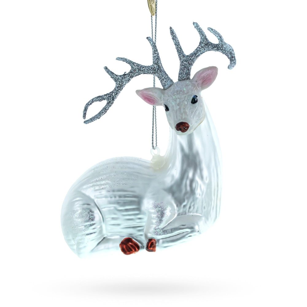 White Deer Blown Glass Christmas Ornament  |   Animals Animals Animals