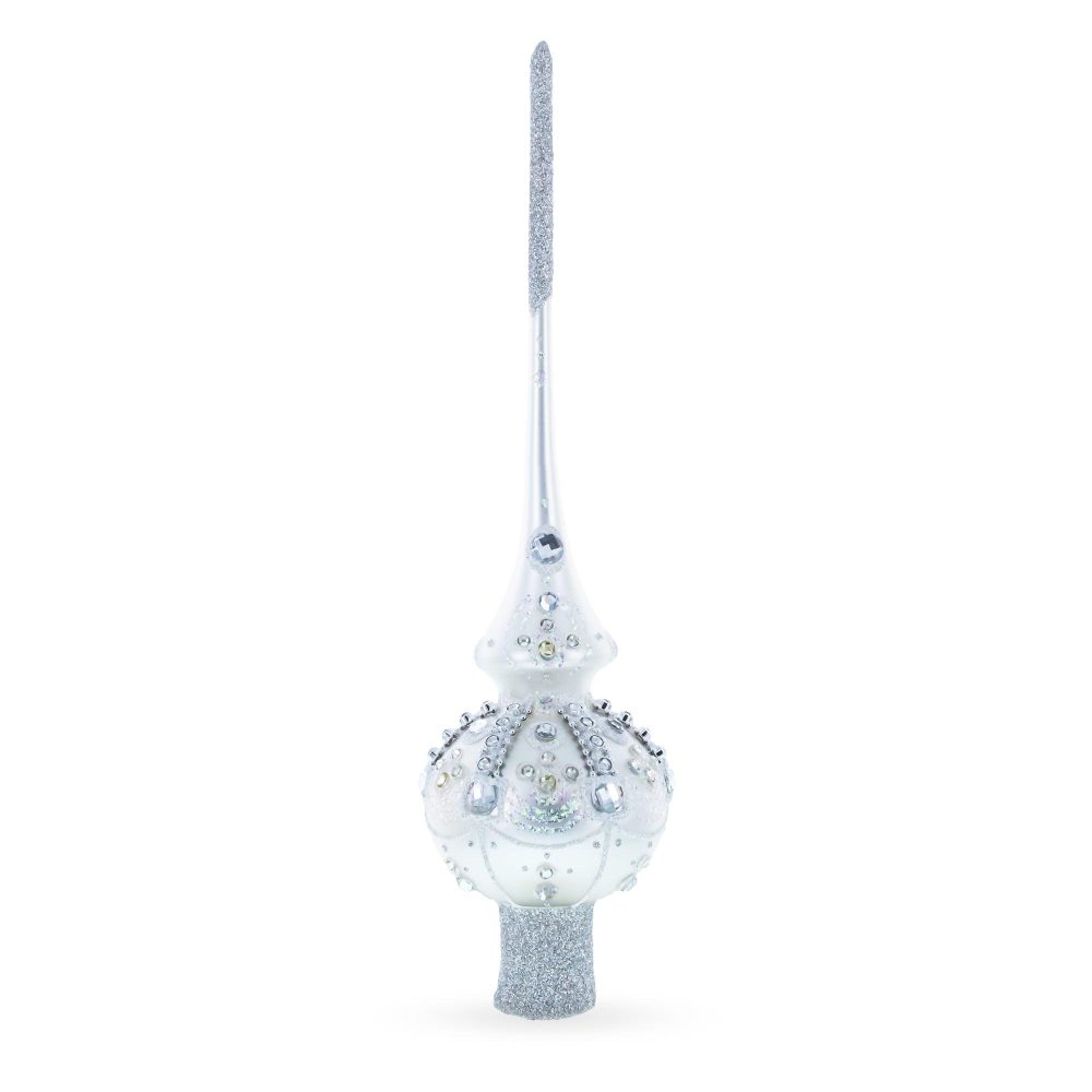 White Jewels On Silver Blown Glass Christmas Tree Topper 11 Inches  |   Tree Toppers Ornaments Tree Toppers