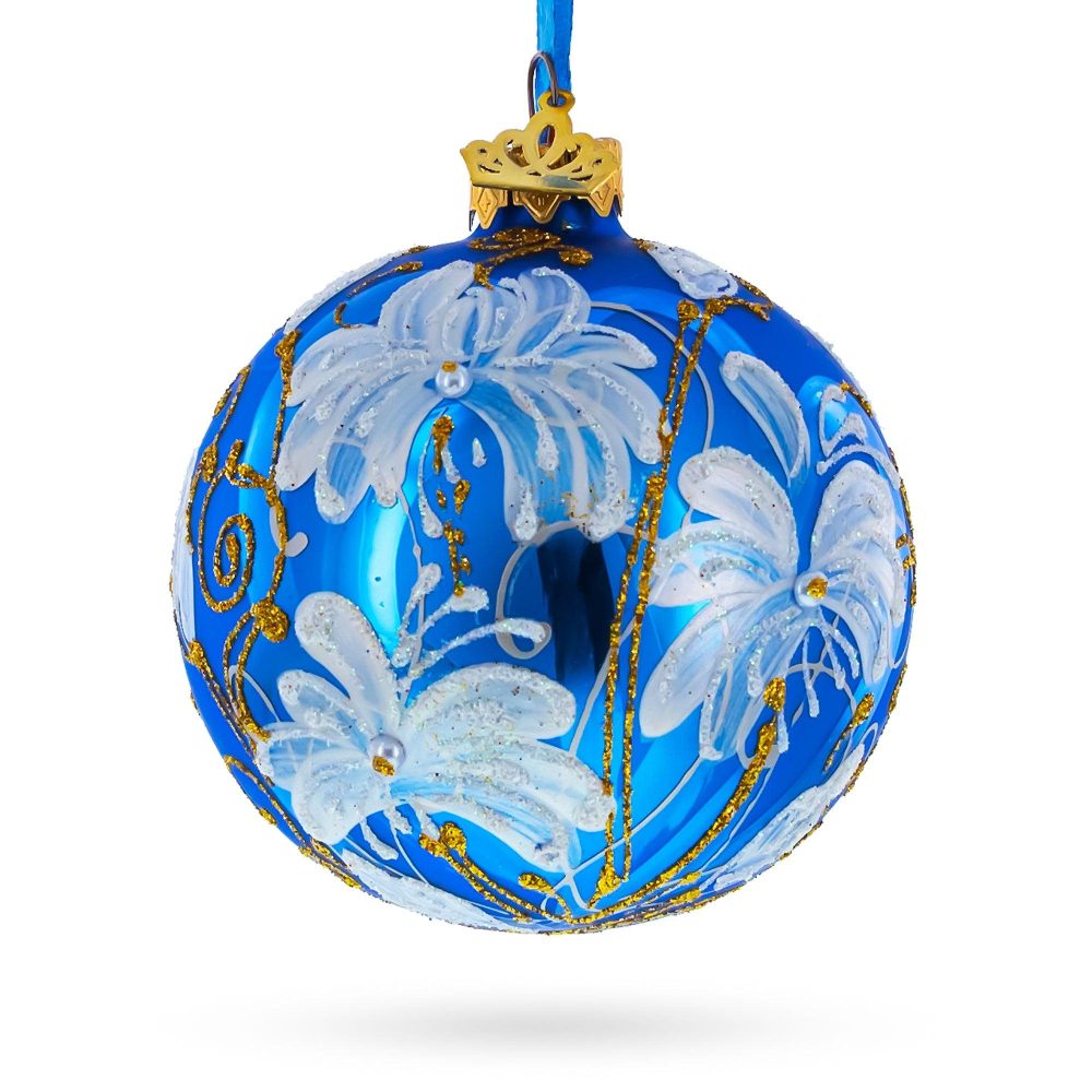 White Lilies Flowers Glass Ball Ornament  |   Flowers Flowers Flowers