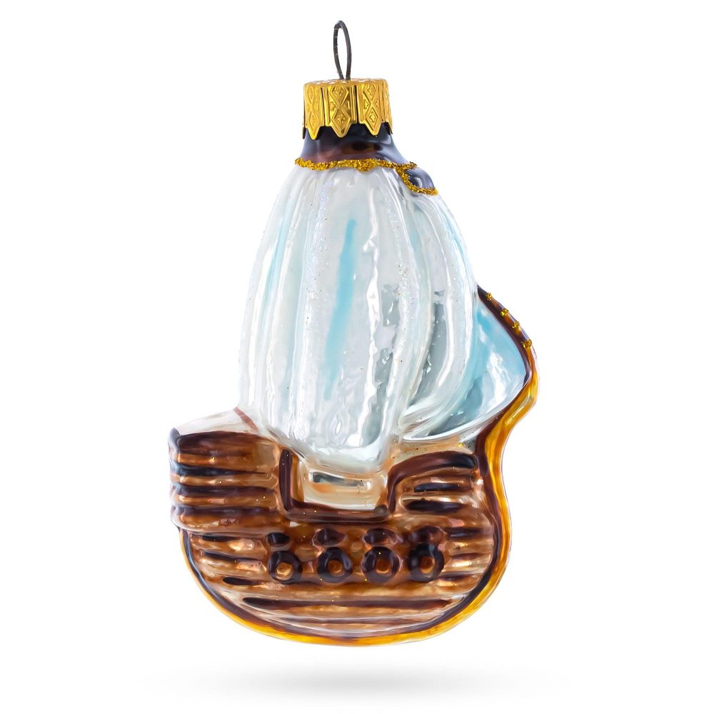 White Sail Tall Ship Mini Glass Christmas Ornament  |   Transportation Ornaments Transportation